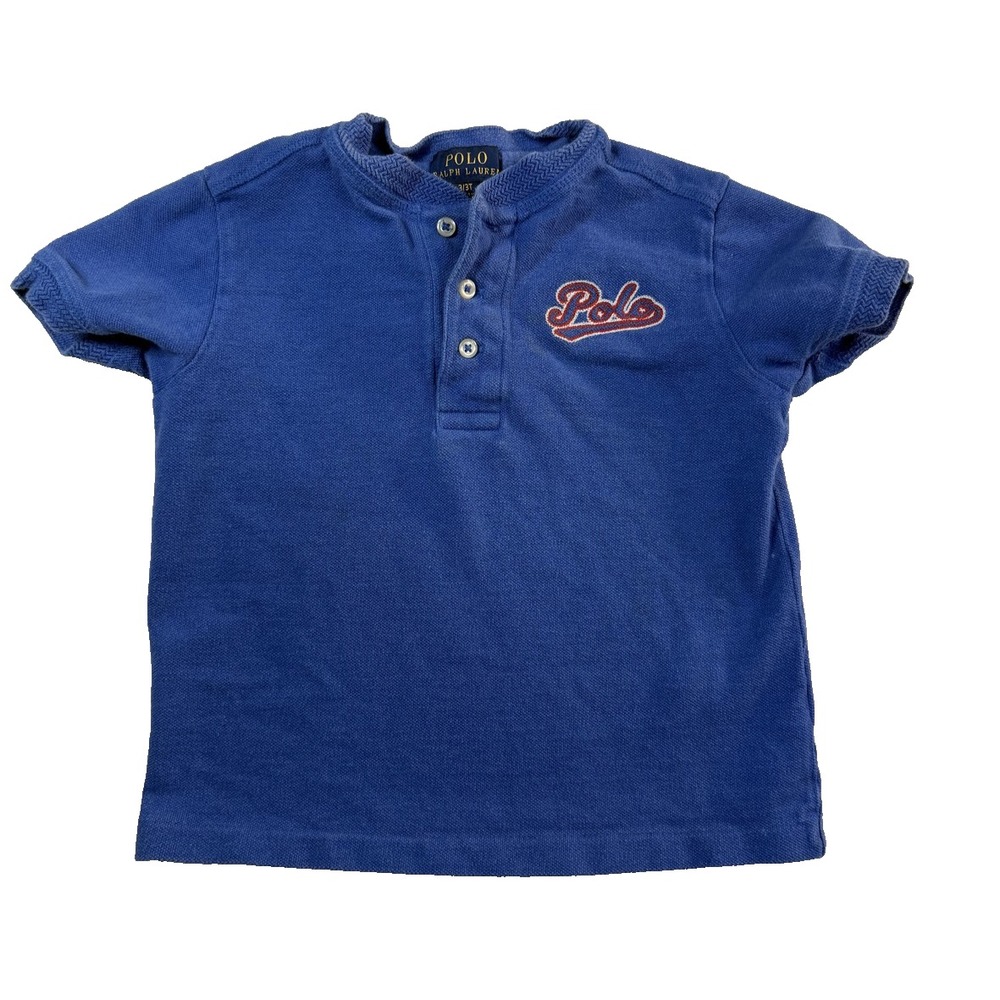 Polo Ralph Lauren Shirt Boys 3T Blue Henley Short Sleeve Knit Preppy Americana